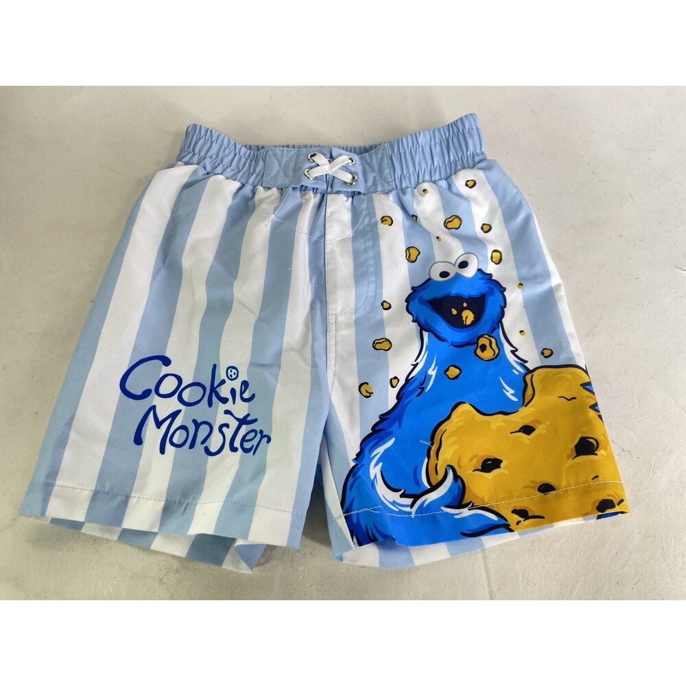 Sesame Street Cookie Monster Swim Trunks Shorts Lined Swimwear Bottoms Boys 3T
